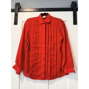Vintage Laura Mae Red Button-Front Pleated Blouse Ladies Size 12